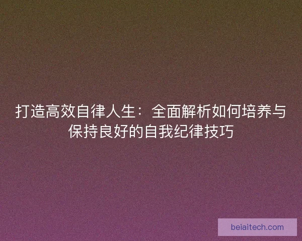 打造高效自律人生：全面解析如何培养与保持良好的自我纪律技巧